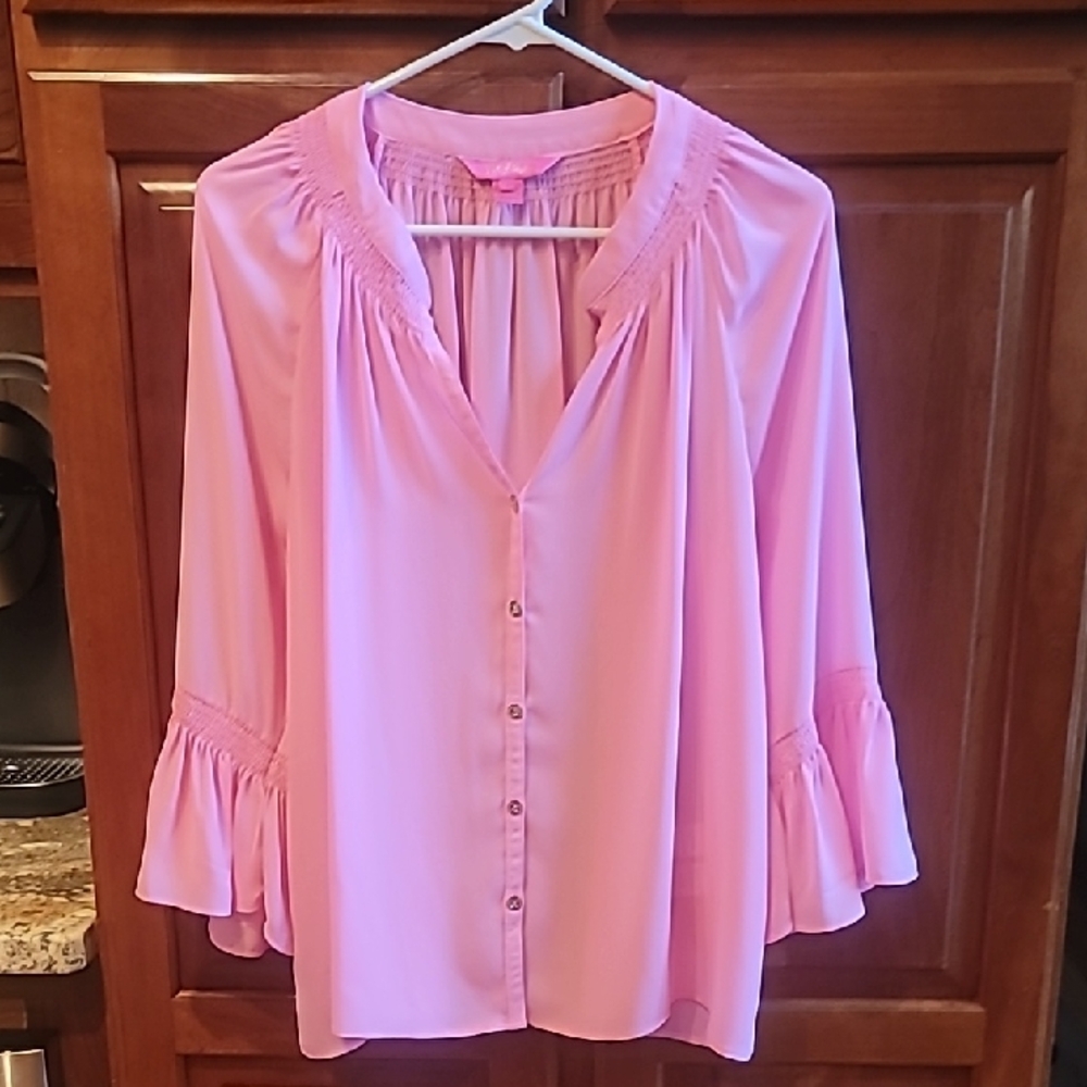Lilly Pulitzer Soft Pink Ruffle Sleeve Blouse